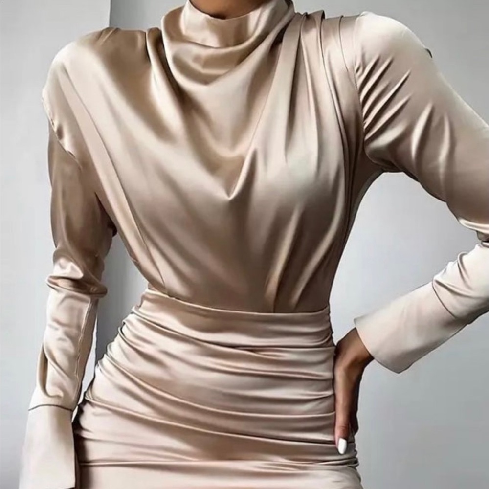 Beige Satin Dress
